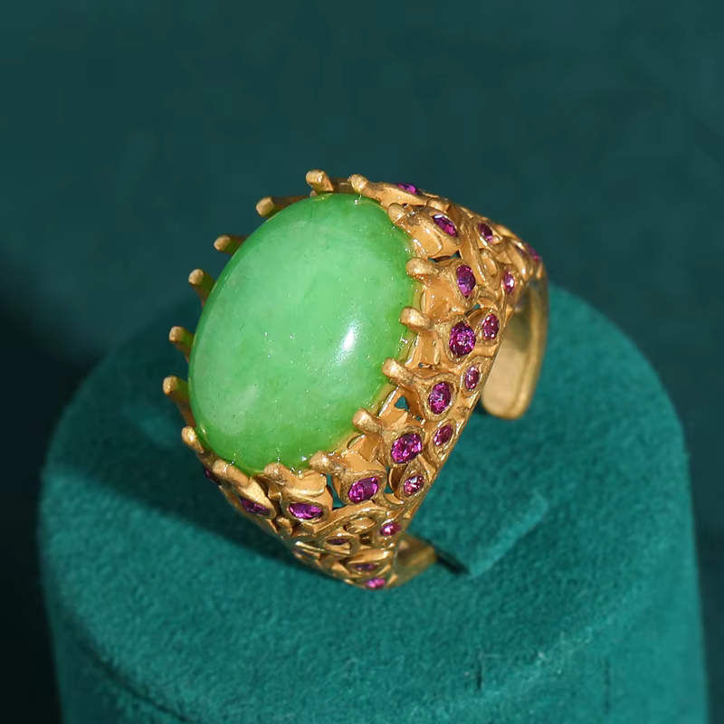 Bagues rétro ovales en pierre émeraude Vintage, couleur or, couronne incrustée de strass, bijoux ant