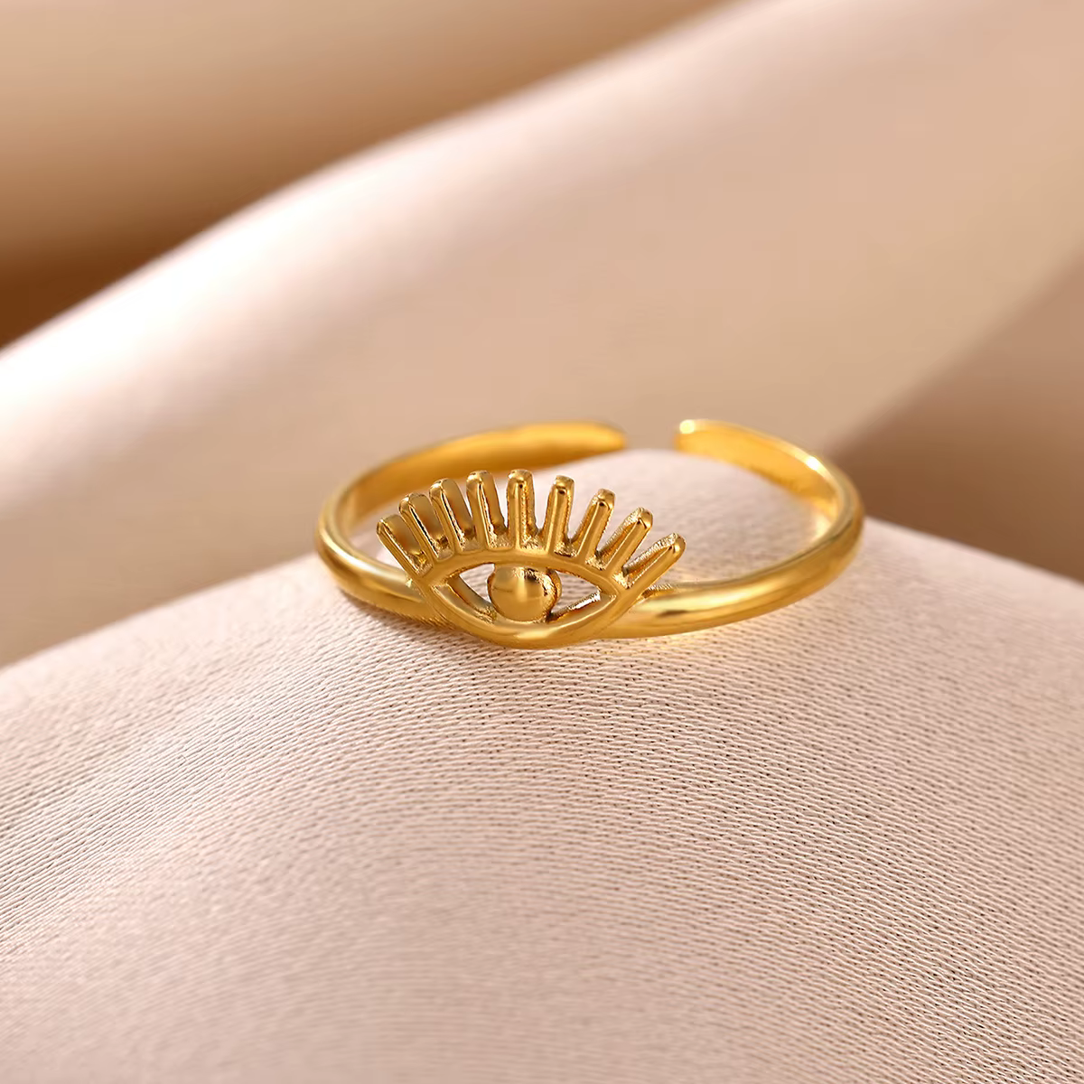 Bague Punk Œil Maléfique en Zircon pour Femme, en Acier Inoxydable Couleur Or, Anneau Ajustable Œil 