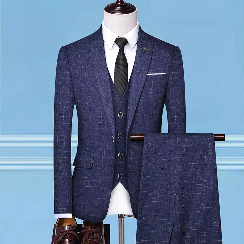 Costume 3 Pièces Homme Chic Décontracté Style Britannique Haute Qualité Veste Gilet Pantalon Look Ba
