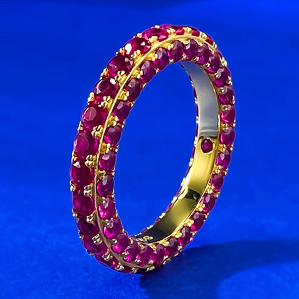 Bague en argent sterling 925 massif vintage Wong Rain avec pierre précieuse rubis ronde taillée pour