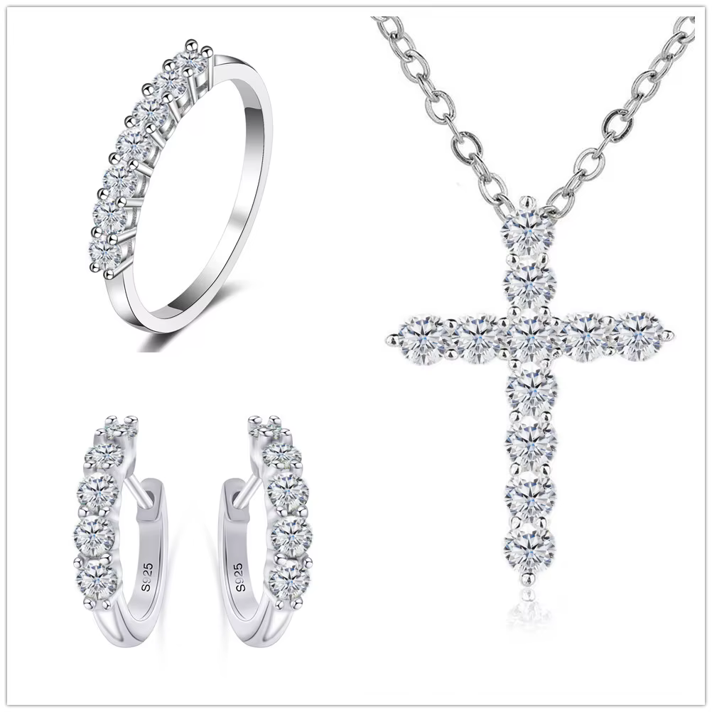 Ensemble de bijoux en moissanite 100% argent 925, couleur rose rouge 3 mm, 2,8 carats au total, pour