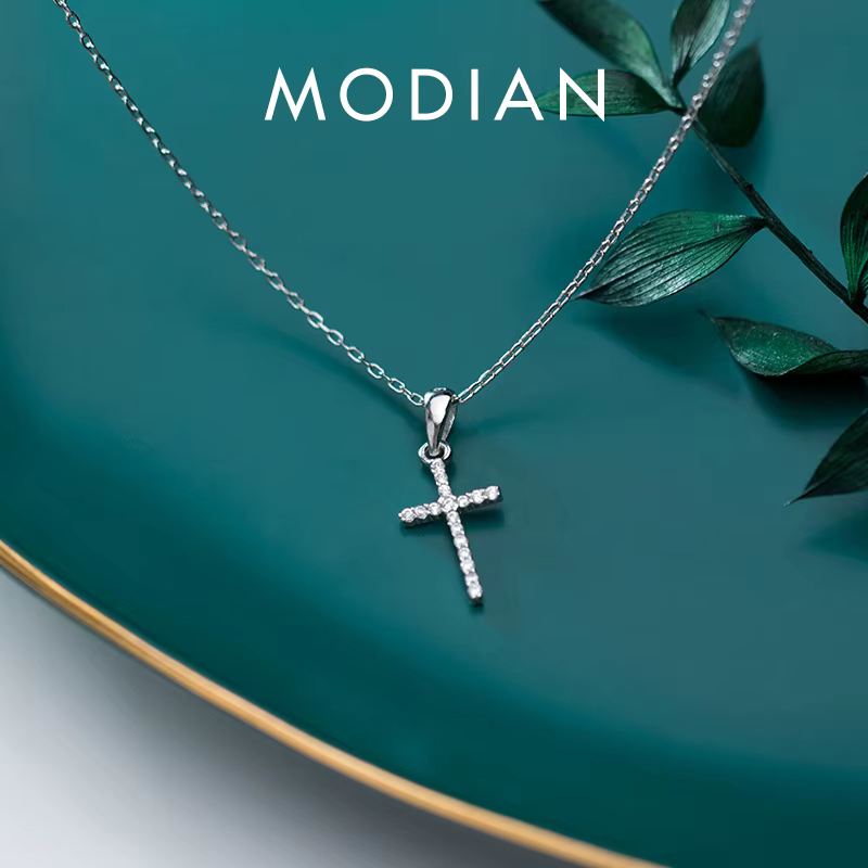 Modian – collier de luxe en Zircon éblouissant avec pendentif en croix en argent Sterling 925 vérita