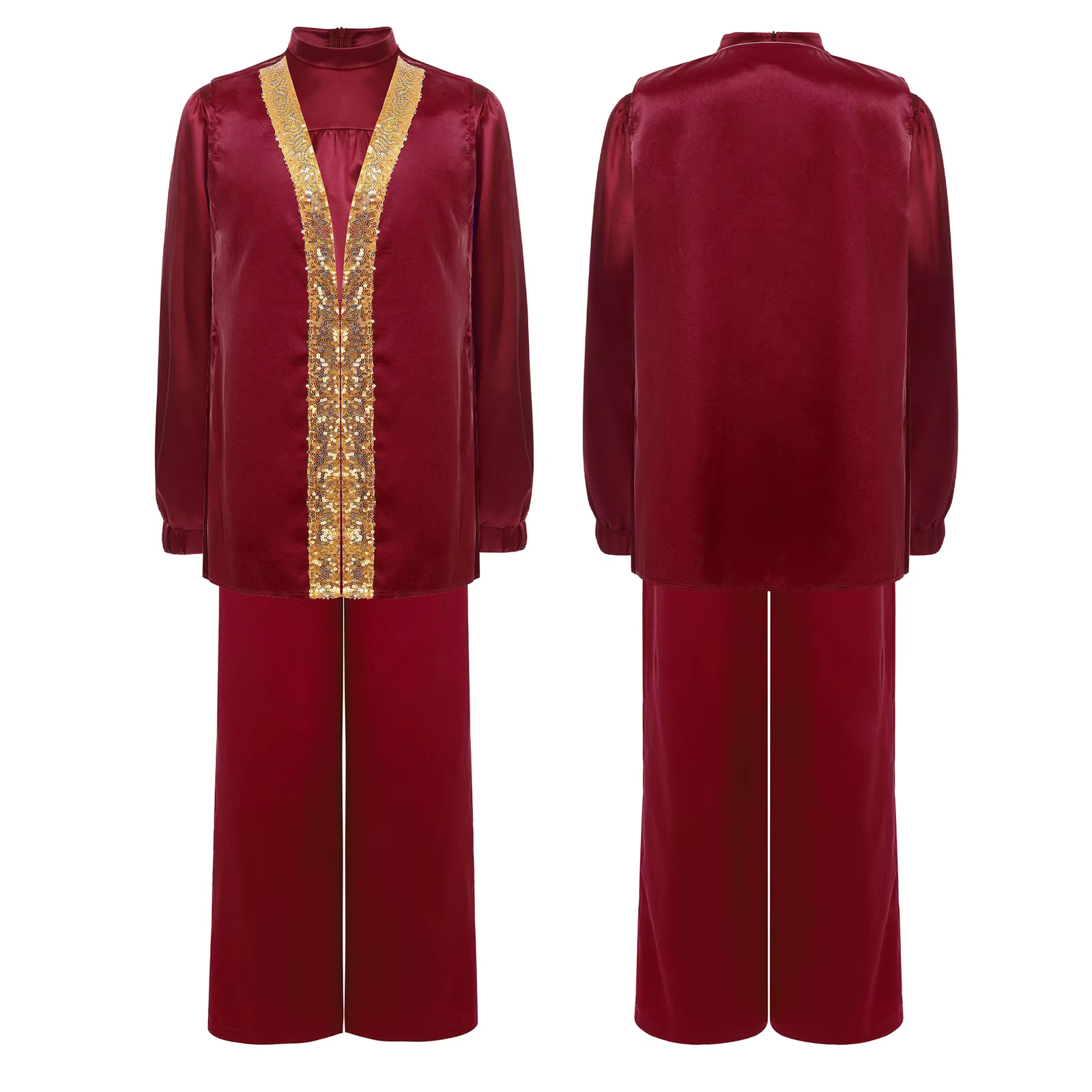 Tenue de danse de chorale d'éloge pour garçons et filles, haut en Satin à manches longues avec ferme