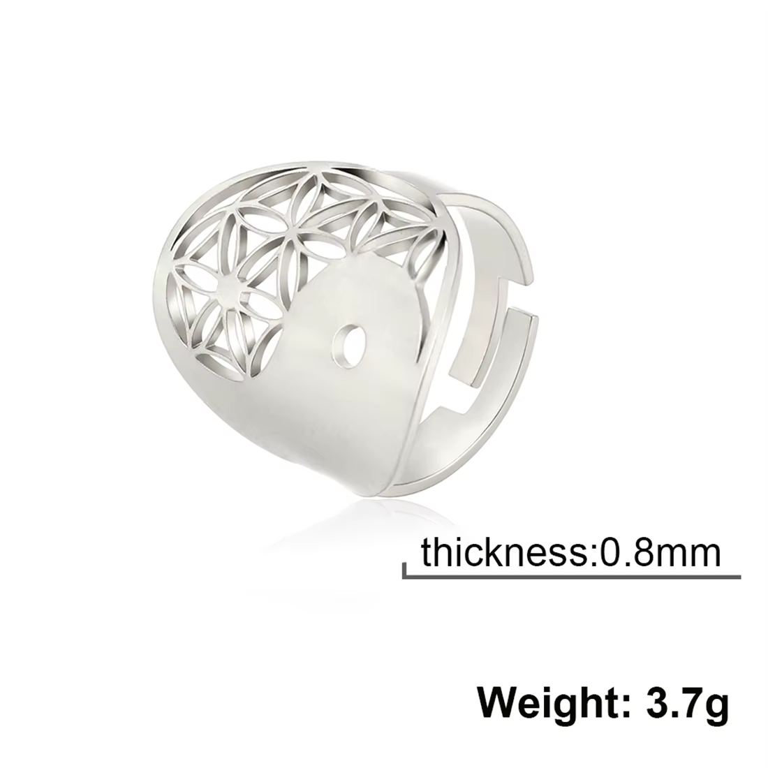 EUEAVAN Bague Fleur de Vie en Acier Inoxydable, Géométrie Sacrée, Archange Metatron, Réglable, Bijou
