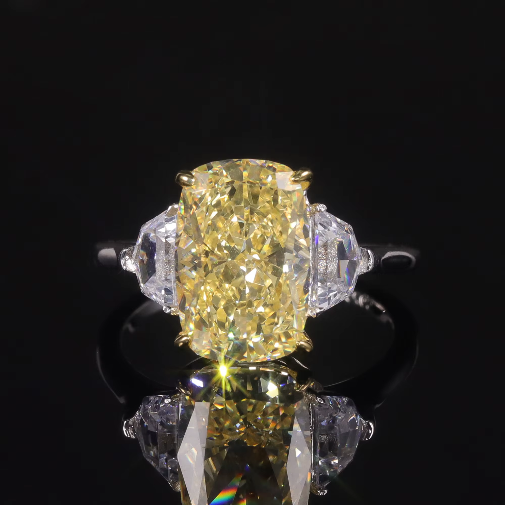 GEM'S BALLET diamant-feu CZ-bague de fiançailles fantaisie jaune clair trois pierres 925 bagues de d