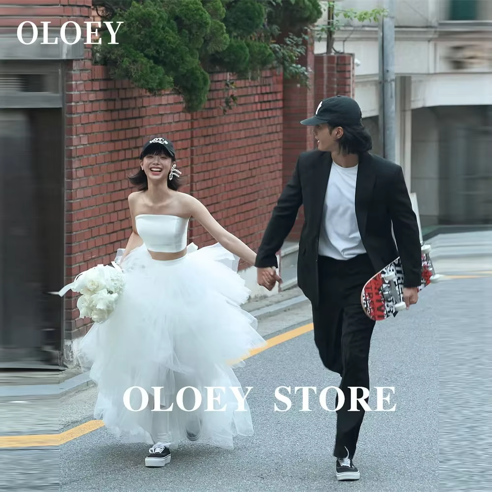 OLOEY-Robes de Mariée en Tulle Blanc à Volants, 2 Pièces, Vêtements de Princesse en Tulle, pour Séan