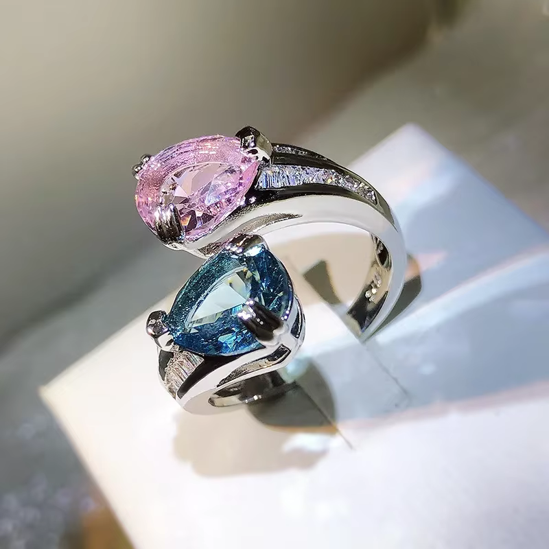 Bagues délicates en argent Sterling 925 pour femmes, Zircon rose, goutte d'eau, mode mariée, fiançai