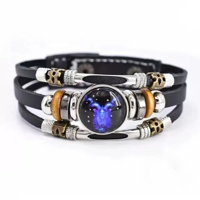 Bracelet en cuir lumineux douze Constellations, rétro, multicouche, perlé, bijoux cadeaux pour homme