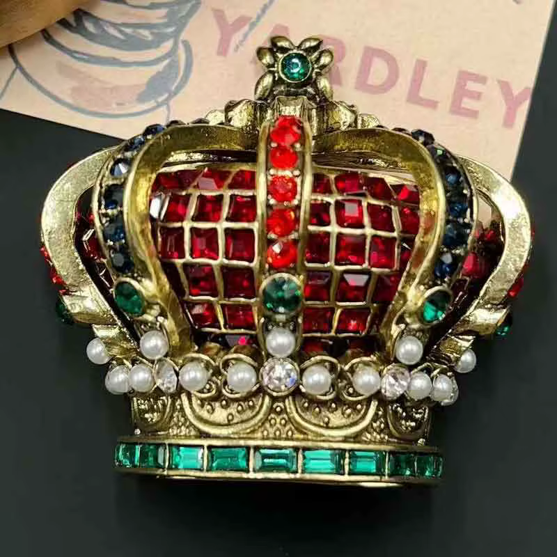 Broche de perles Vintage avec couronne de reine en strass, industrie lourde
