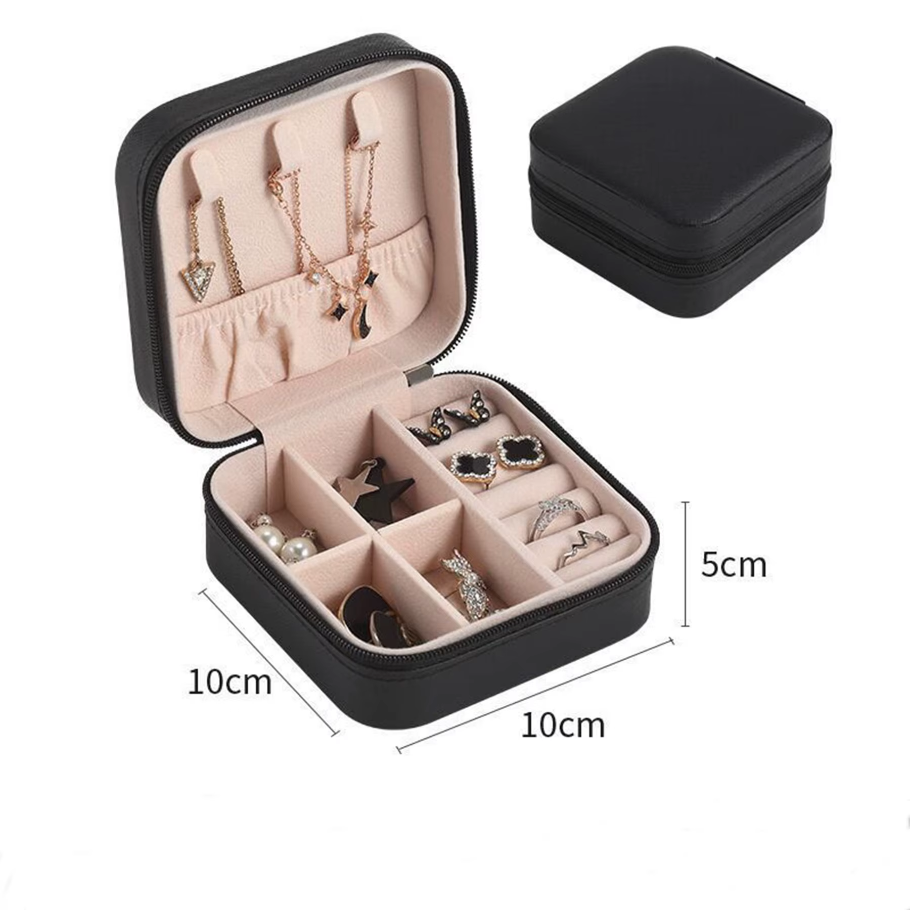 Mini boîte de rangement de bijoux multifonctionnelle pour femmes, étui à fermeture éclair, portable,