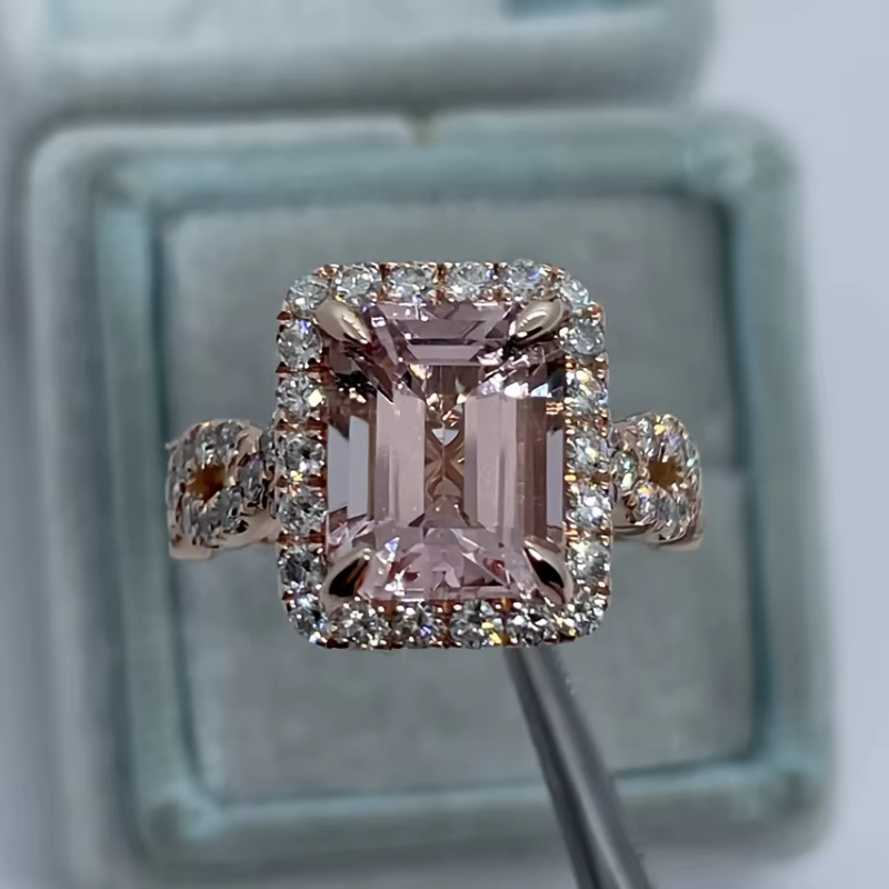 Magnifique bague pour femme en or rose incrustée de CZ couleur champagne, design carré, bijoux de fê