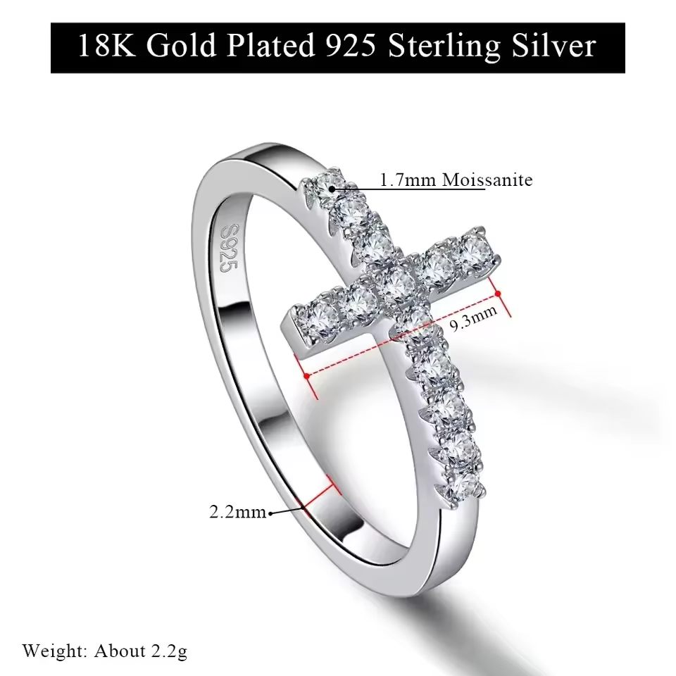 LinkerLove Moissanite croix alliance S925 bague en argent Sterling diamant pour les femmes plaqué or
