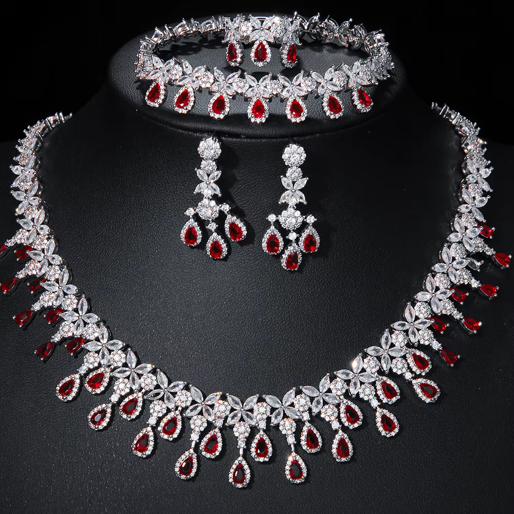 SUGO – ensemble de bijoux de luxe en Zircon, 4 pièces, goutte d'eau, pour les mariées nobles, nouvel