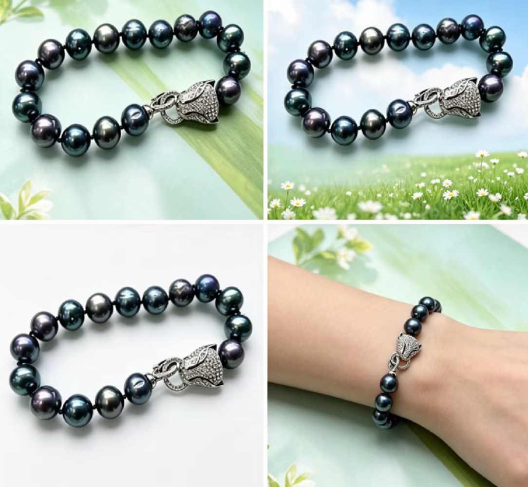 1 pièce/Bracelet magnifique en perles baroques de Tahiti AAA11-12mm, 7,5-8 pouces/925