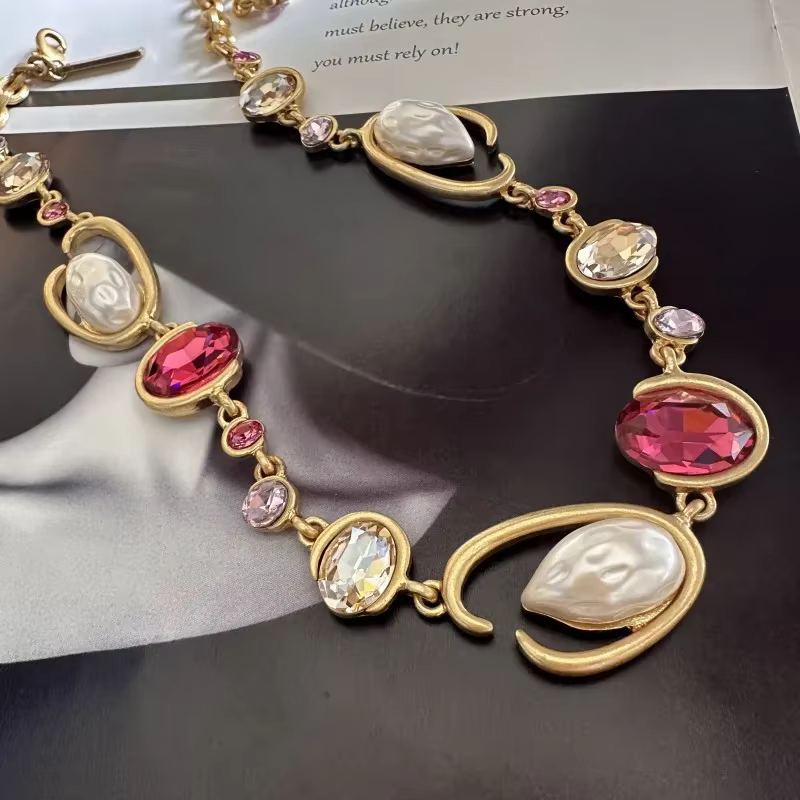 Glam O-Link – collier ras du cou avec pendentif en strass, longue chaîne superposée pour femmes, bij