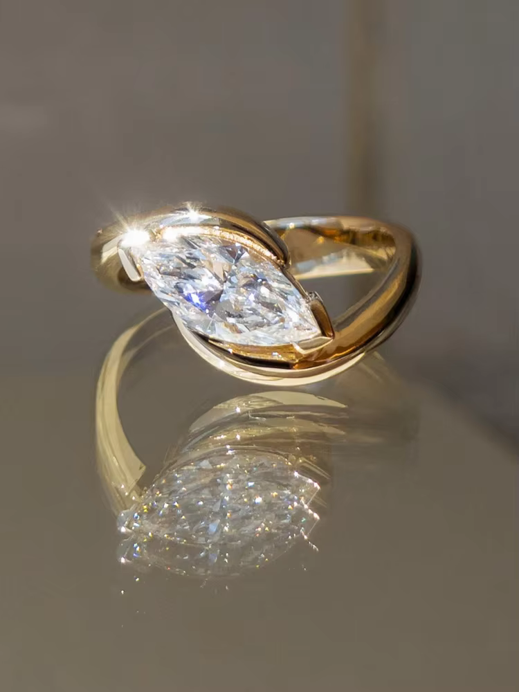Bague ondulée en argent Sterling 925 pour femmes, Marquise brillante, Zircon, fête d'anniversaire, l