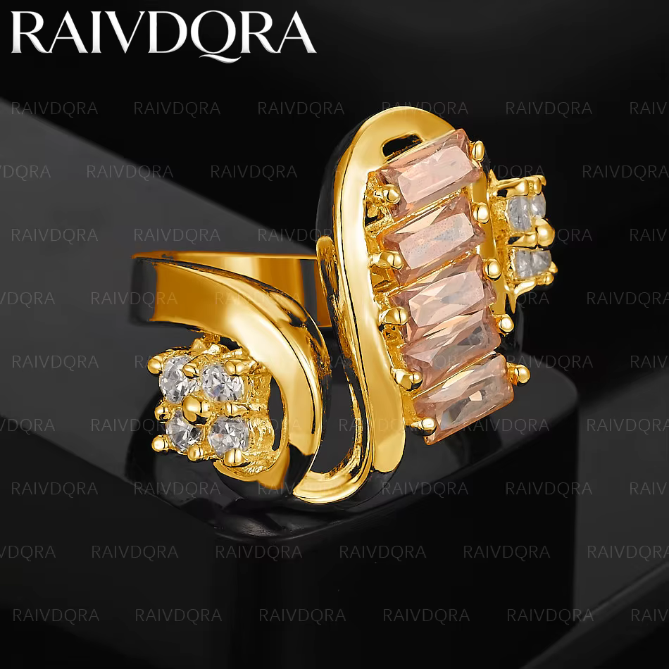 Bague de mariage en Zircon rose plaqué or 18 carats pour femmes, bijoux à la mode, accessoires de fi