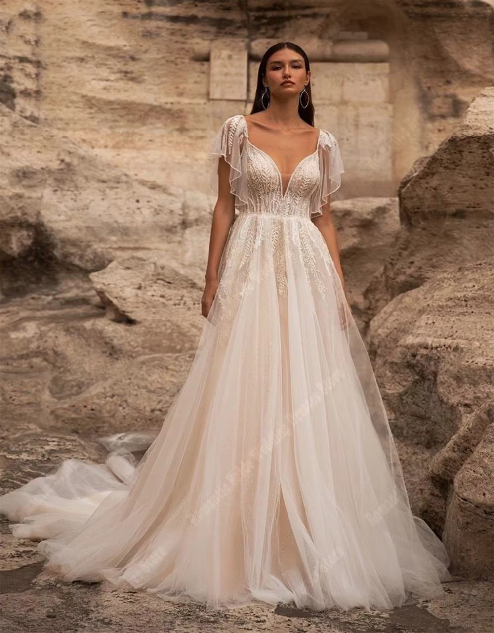 Robes De mariée en Tulle à manches courtes, col en cœur, élégantes, ligne a, longueur De nettoyage, 