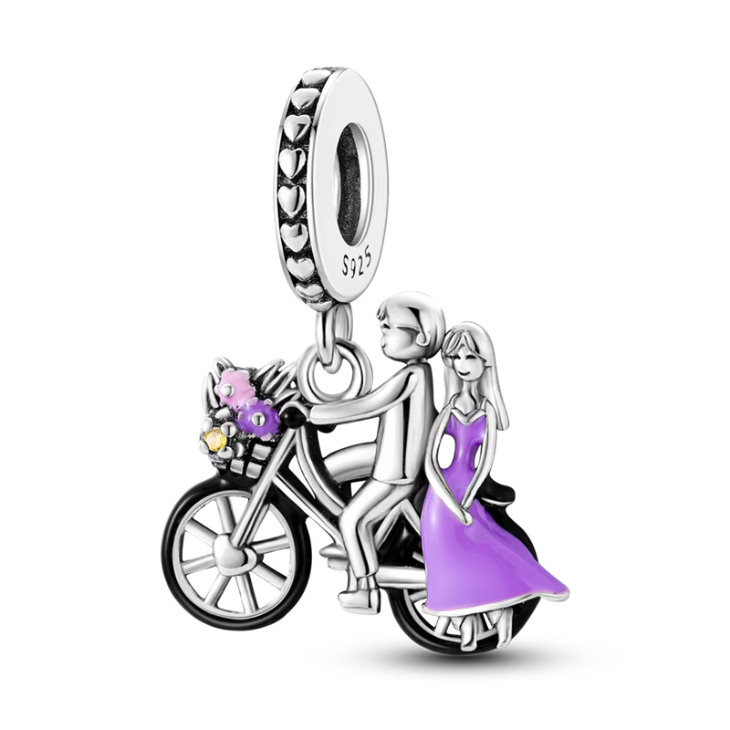 Breloques romantiques en argent regardé 925 pour les amateurs de vélo, perles colorées, bracelet ori