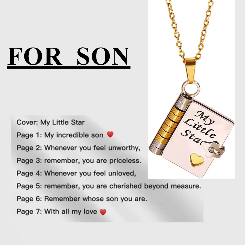 Mon Champion livre collier pour fils gravé 6 Pages Message ouvrable livre colliers en acier inoxydab