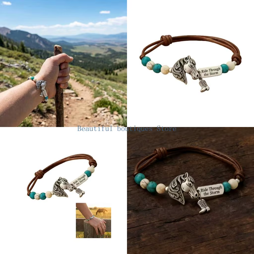 U4LF – Bracelet cheval Turquoise réglable bohème, accessoire pour femmes hommes
