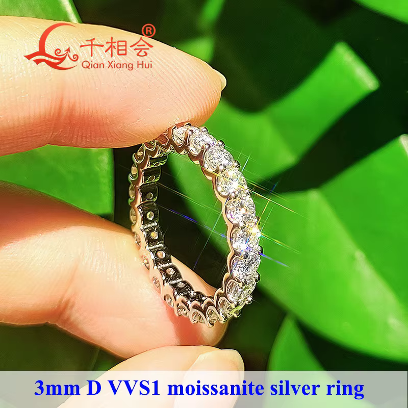 Bague éternelle ronde en moissanite D VVS de 3 mm ou 2 mm, en argent S925, bijoux pour femme, cadeau