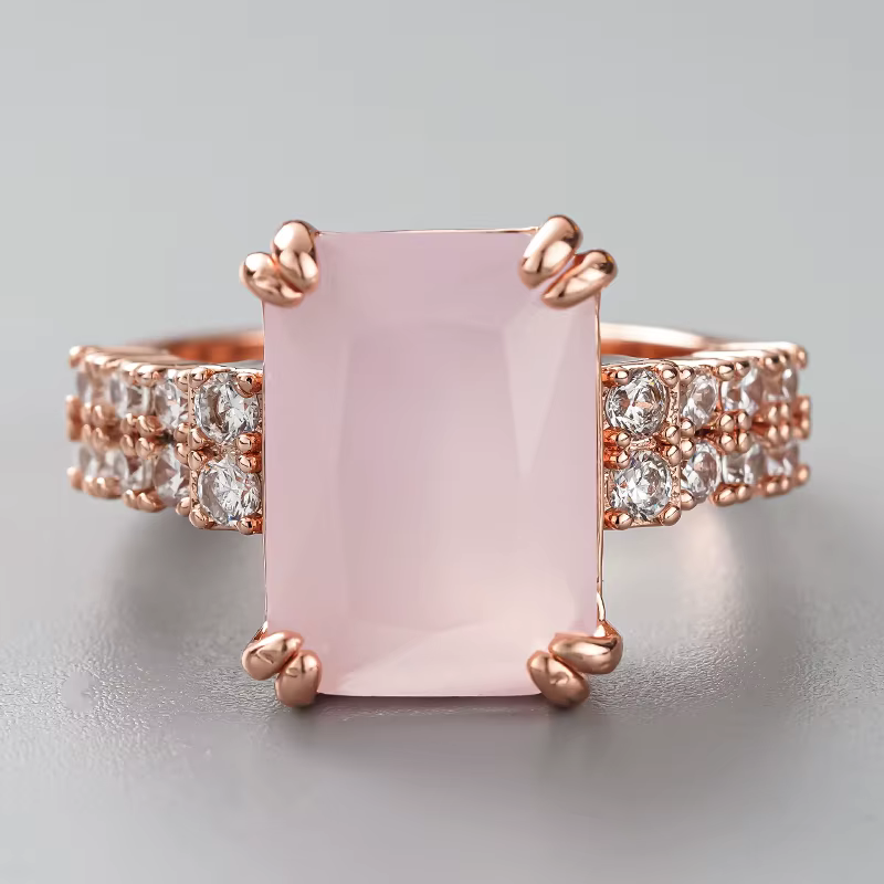 Huitan – bague de fiançailles élégante couleur or rose avec pierre rose, accessoires de doigt en zir
