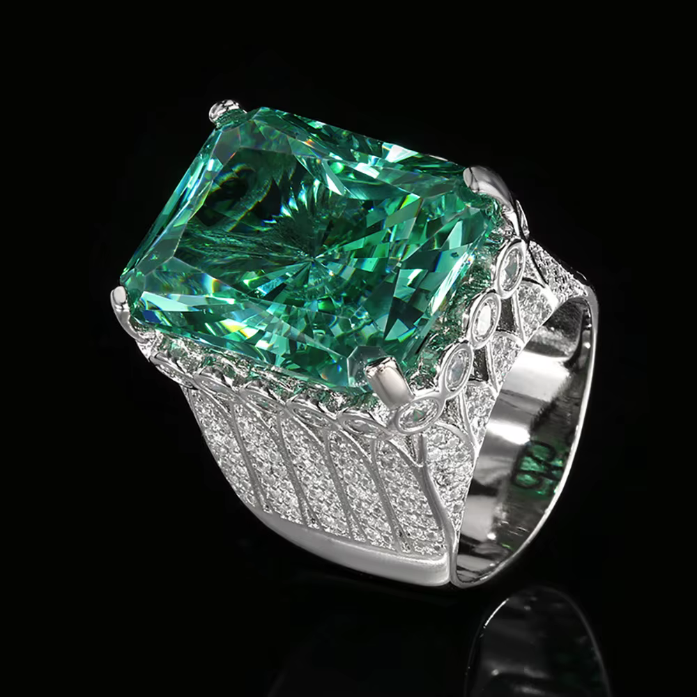 Bague en diamant de laboratoire Tourmaline verte Paraiba, 15x20MM, pierres précieuses rétro, bijoux 