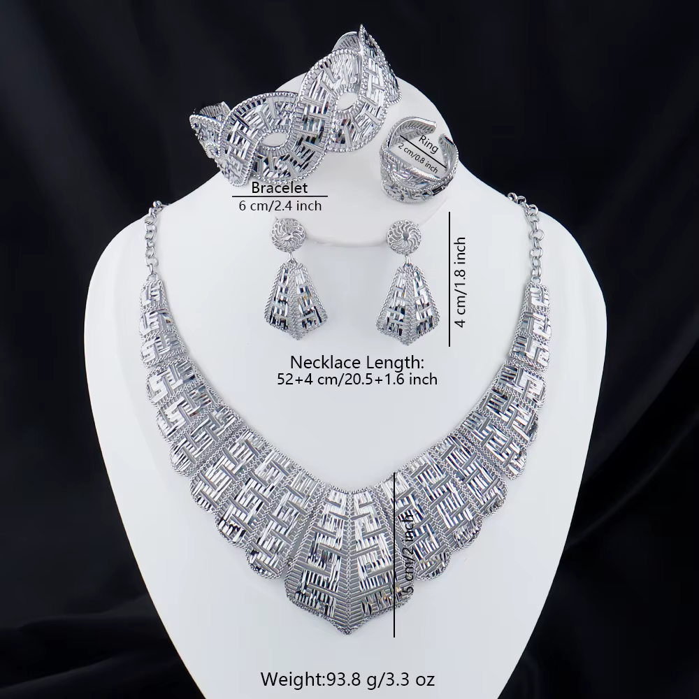 Ensemble de bijoux de luxe plaqué or pour femmes, collier, boucles d'oreilles, bracelet, bague, plaq