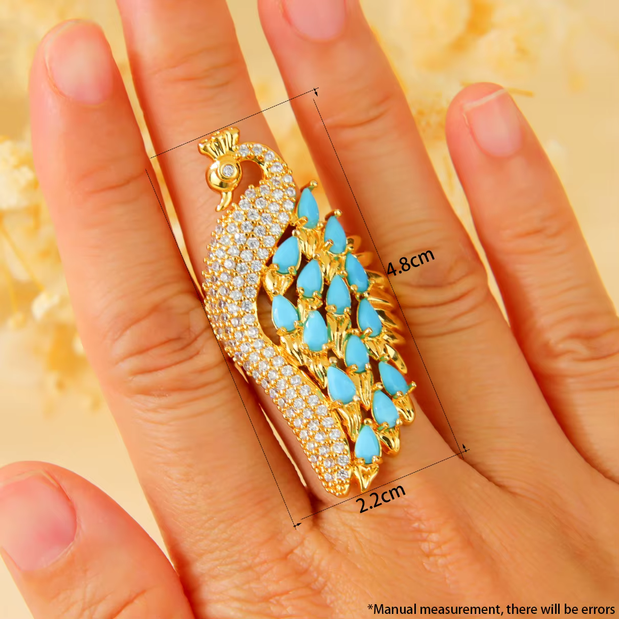 Bague Cygne Turquoise Mode Dubaï Plaqué Or 21 carats, Anneaux de Mariage en Cuivre Éthiopiens, Bijou