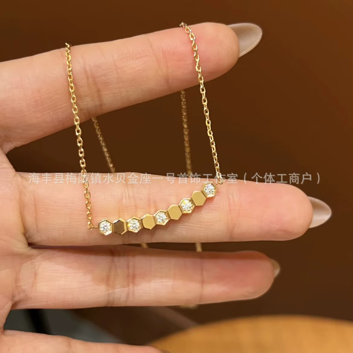 Collier en or CNC classique en forme de nid d'abeille avec diamants, fait main, haut de gamme, empil