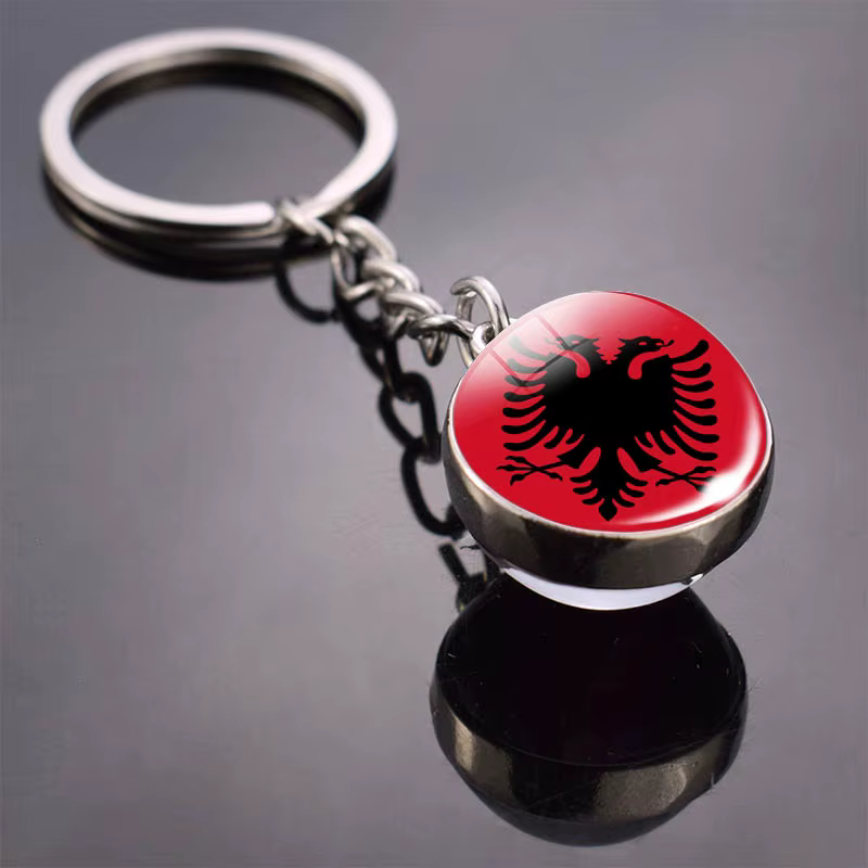 Porte-clés pendentif boule de verre Double face, drapeau National des pays européens, autriche, ital