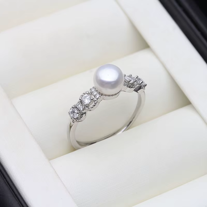 Bagues en perles d'eau douce naturelles blanches véritables, bague en argent 925 Vintage avec vraies