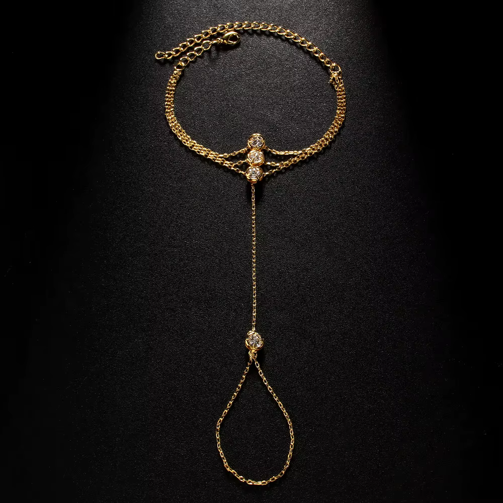 Bracelet avec anneau en chaîne à main pour femmes et filles, plaqué or 14 carats, doigt délicat, esc