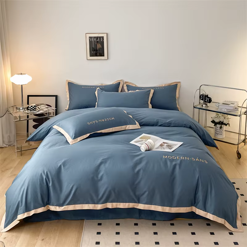 Ensemble de literie de haute qualité 100% coton avec housse de couette brodée, taies d'oreiller et d