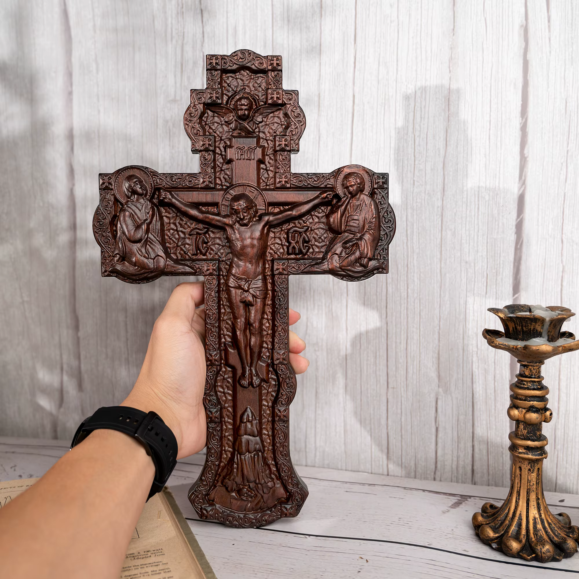Croix orthodoxe russe, croix en bois murale de Jésus, icône orthodoxe, décoration de la maison chrét