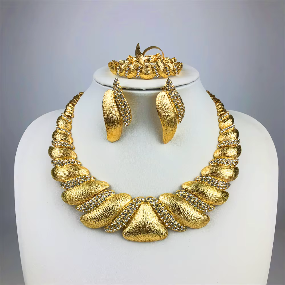 ESALE collier pour femmes grand collier ensemble de bijoux dubaï mariée mariage luxe plaqué or Brace