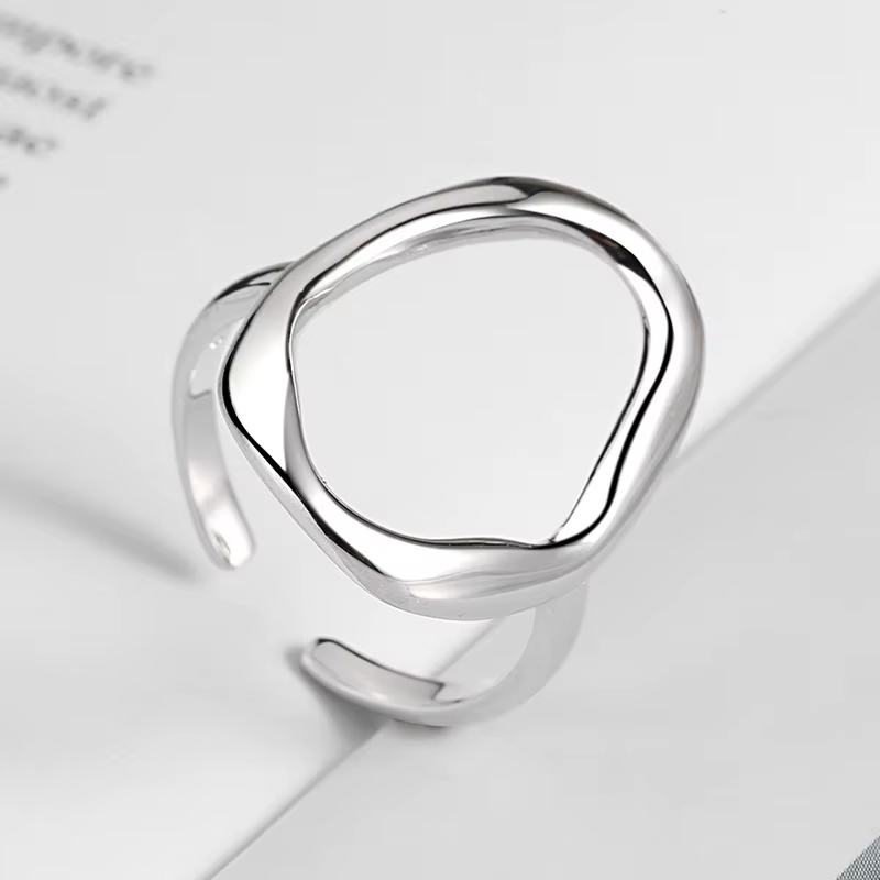 Bagues ovales irrégulières lisses couleur argent pour femmes et hommes, bagues de Couple dorées géom