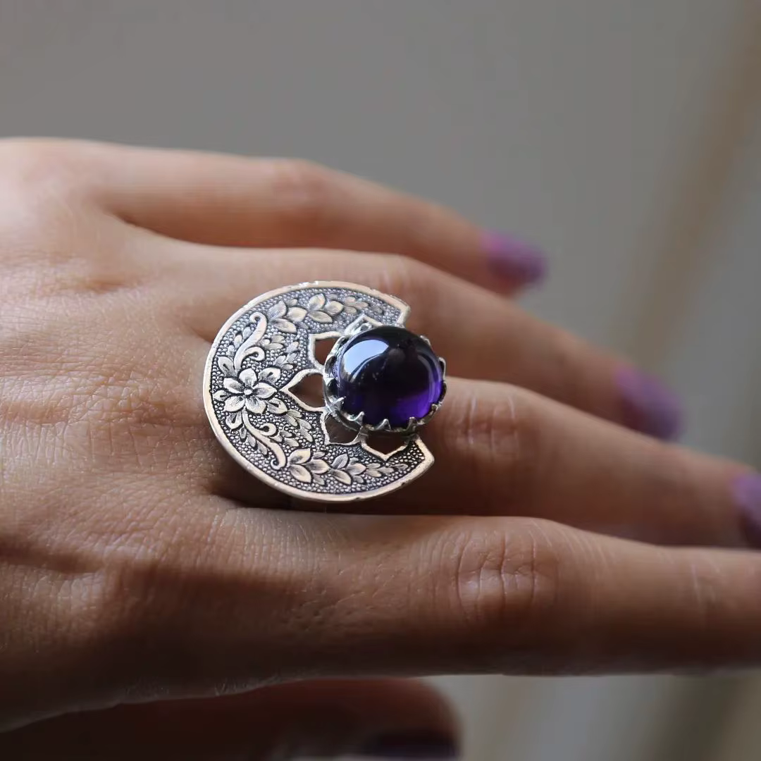 Bagues Vintage couleur or pour femmes, bijoux indiens, motif de fleur gravé, rétro, fête, perle, pom