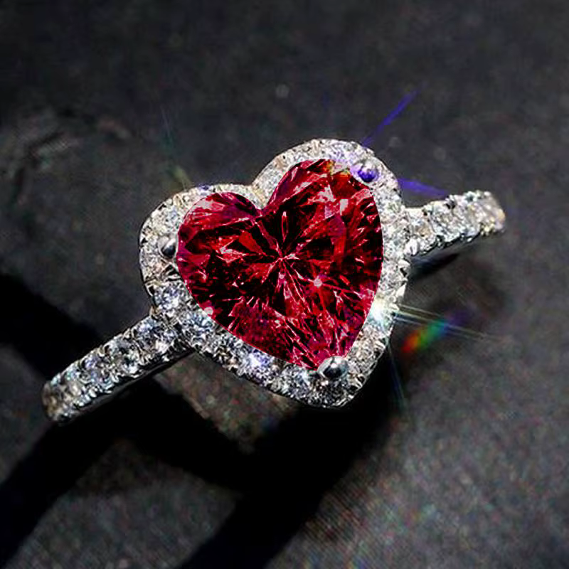 Bague de Fiançailles Classique en Forme de Cœur en Argent pour Femme, Bijou à la Mode avec Incrustat