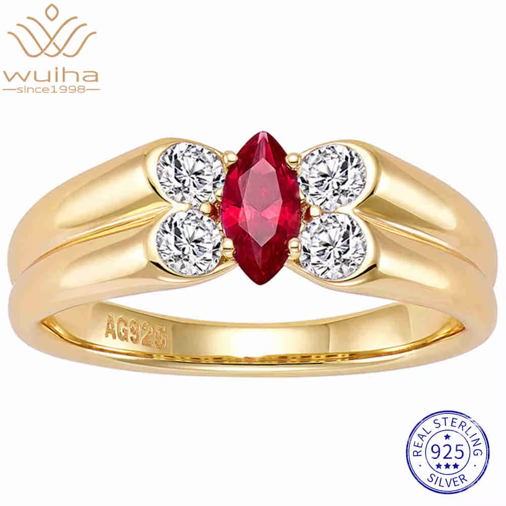 WUIHA Vintage 925 en argent Sterling Marquise laboratoire saphir rubis diamants à haute teneur en ca
