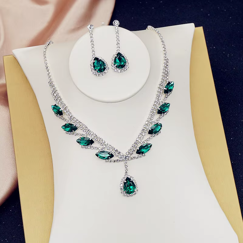 FYUAN – collier et boucles d'oreilles en cristal rose rouge vert bleu pour femmes, pendentif goutte