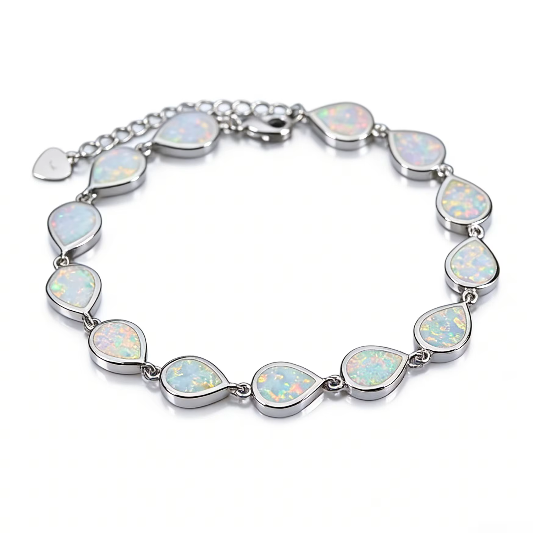 Bracelet en opale goutte d'eau pour femmes, pierre d'opale bleue solide, bracelet réglable plaqué ar