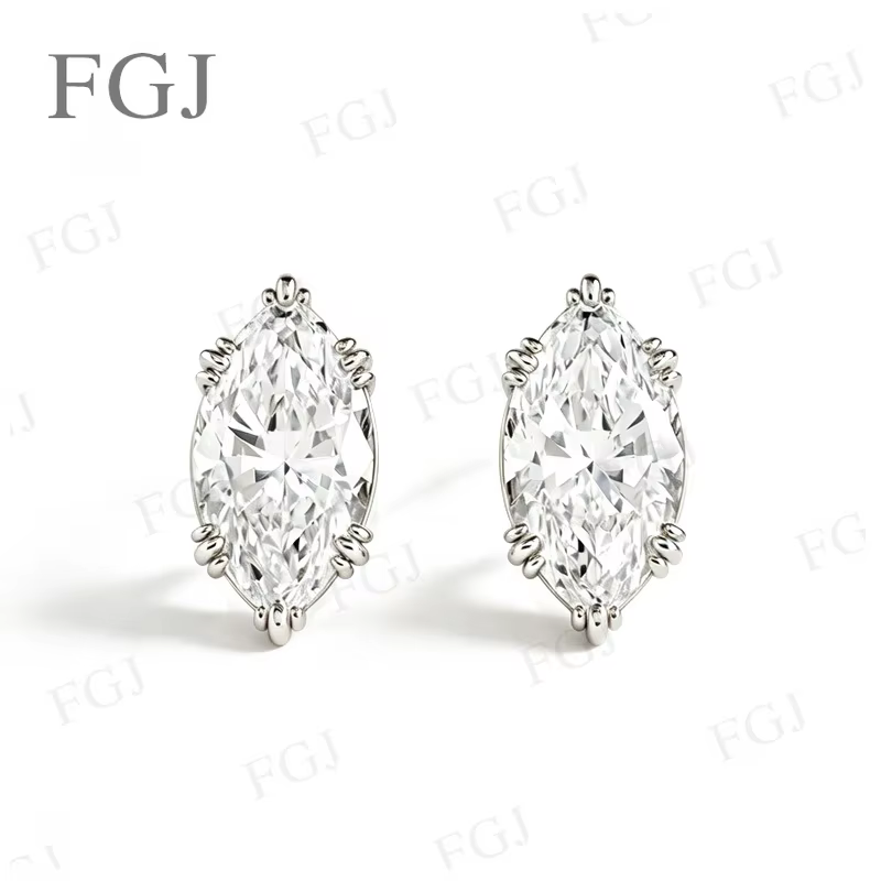 Boucles d'oreilles de luxe en moissanite taille marquise 1ct/2ct couleur D en argent sterling 925, b