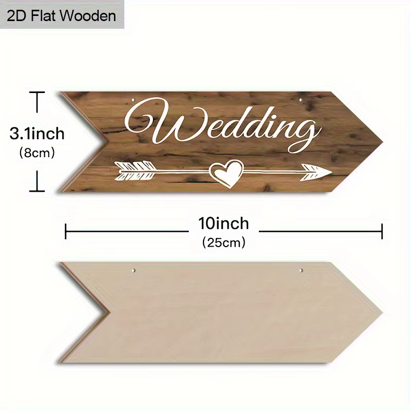 Panneau de flèche de mariage en bois Rural plat 2D, lettre «mariage», conception de cœur et de flèch