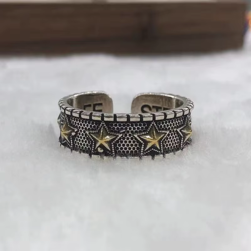Buyee-Bague ouverte étoile dorée en argent regardé 925 pour homme et femme, bague élégante, cercle d