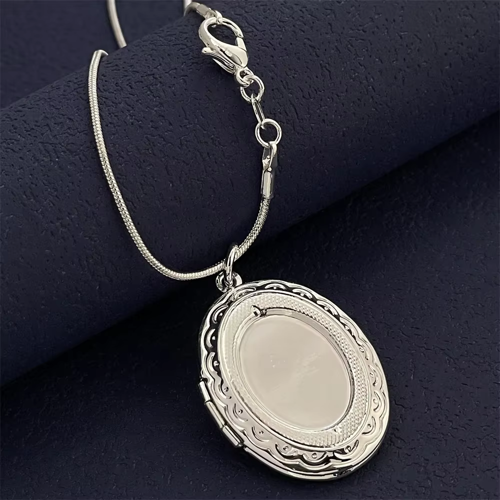 Collier pendentif ovale en argent sterling 925 avec cadre photo miroir, bijou simple et luxueux pour