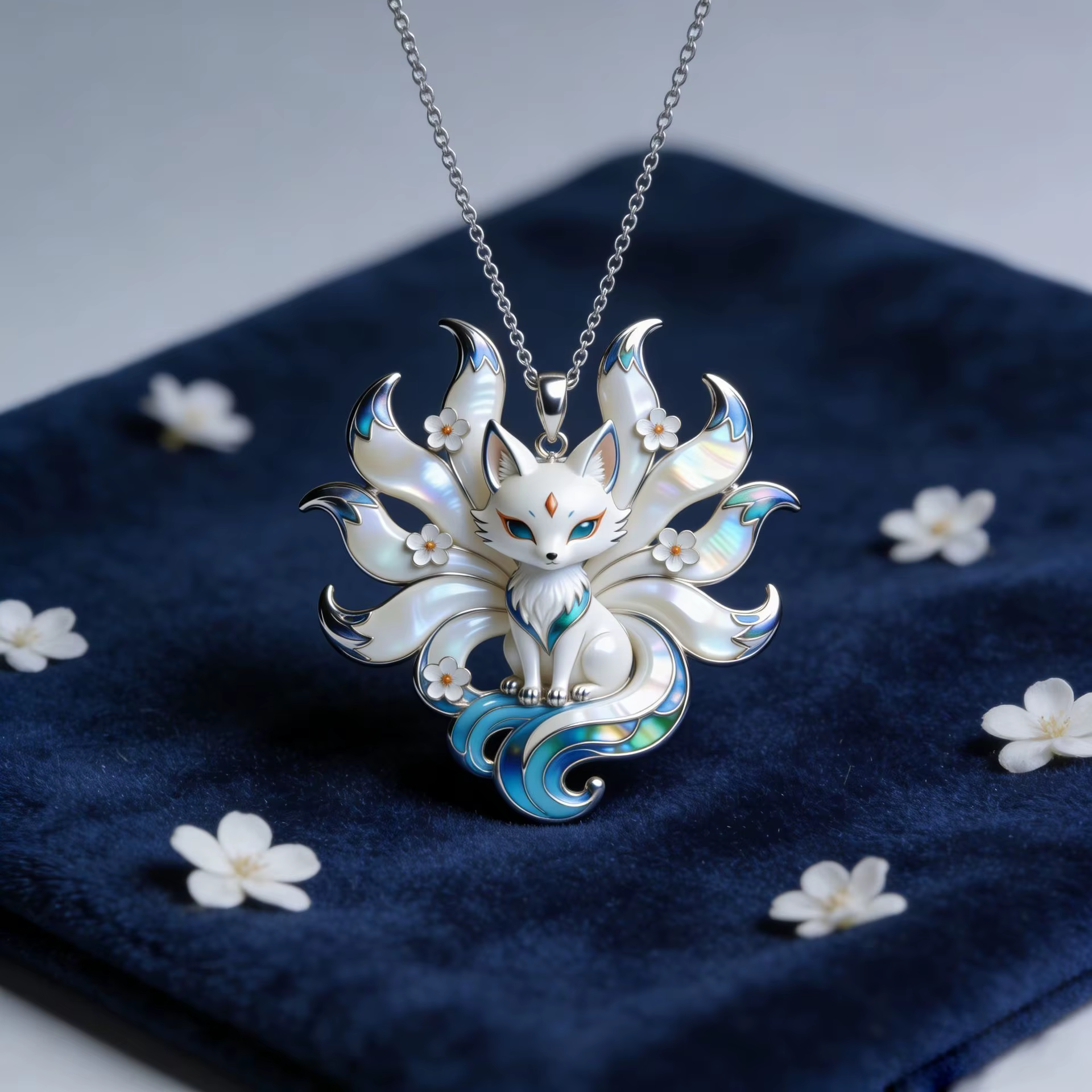 Nouveau Collier Pendentif Renard à Neuf Queues de la Mythologie Chinoise en Émail pour Femmes et Ami