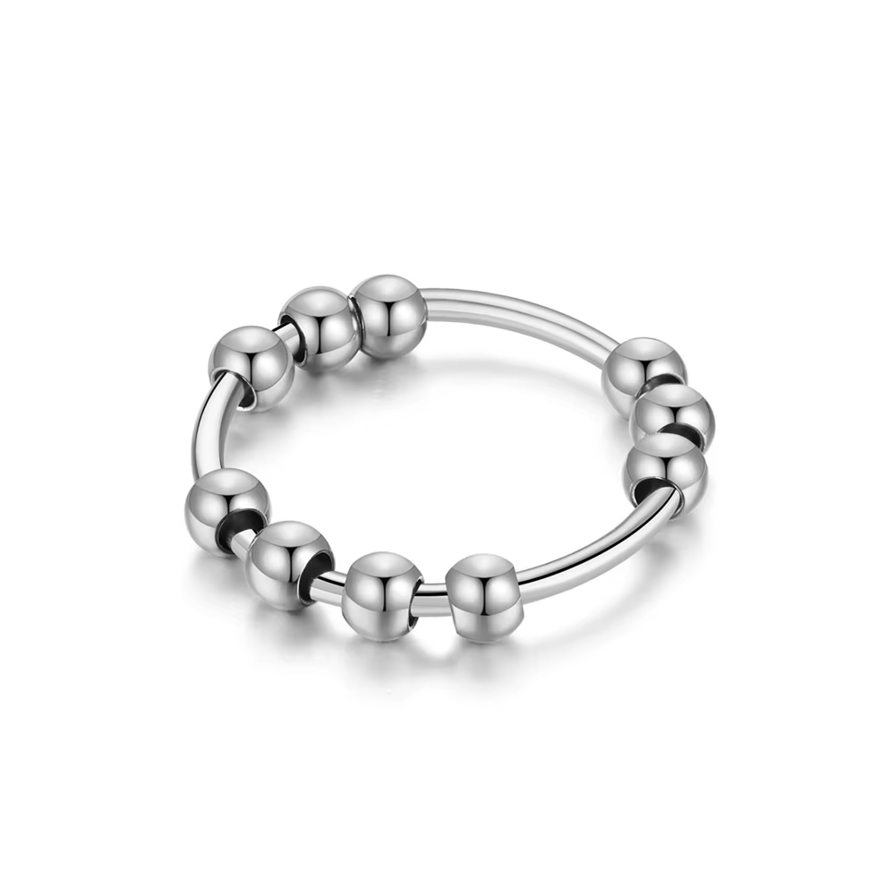 Anneau d'anxiété Fidget pour femmes et hommes, couleur or, en acier inoxydable, Spinner, perles rota