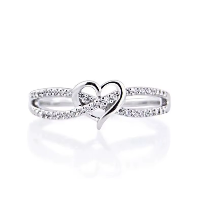 Huretailers-Bague en forme de cœur pour femme, document argenté élégant, document en or, accessoires